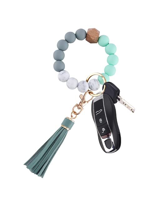 Pusunas Key Chains Women Silicone Key Ring Bracelet Keychain Portable Wristlet Beaded Stylish And Cute Bangle Chains