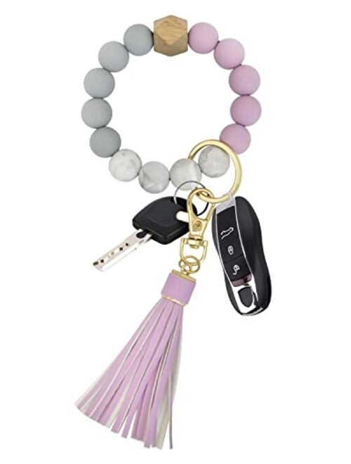 Pusunas Key Chains Women Silicone Key Ring Bracelet Keychain Portable Wristlet Beaded Stylish And Cute Bangle Chains