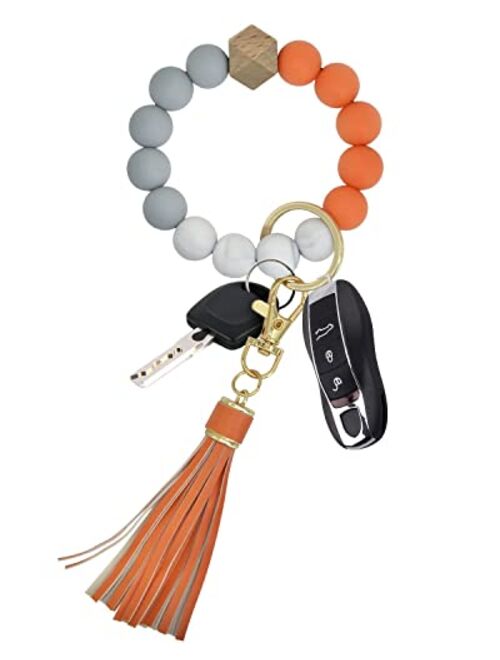 Pusunas Key Chains Women Silicone Key Ring Bracelet Keychain Portable Wristlet Beaded Stylish And Cute Bangle Chains