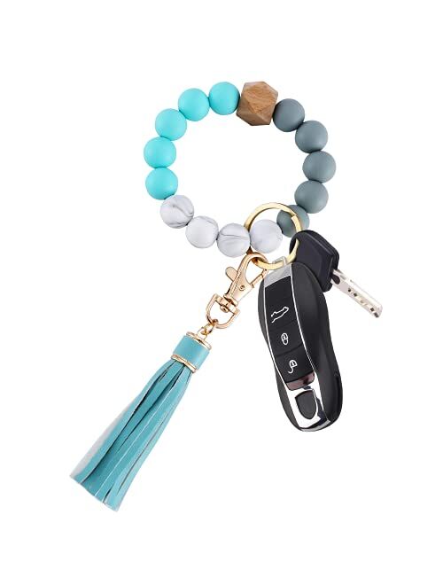 Pusunas Key Chains Women Silicone Key Ring Bracelet Keychain Portable Wristlet Beaded Stylish And Cute Bangle Chains