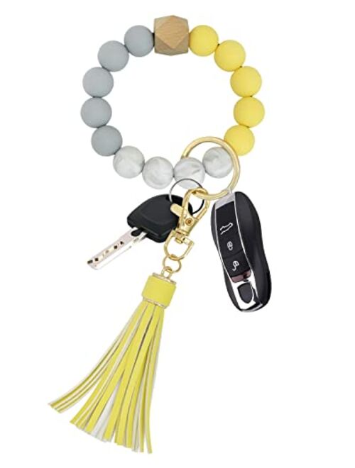 Pusunas Key Chains Women Silicone Key Ring Bracelet Keychain Portable Wristlet Beaded Stylish And Cute Bangle Chains