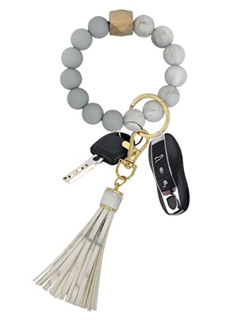 Pusunas Key Chains Women Silicone Key Ring Bracelet Keychain Portable Wristlet Beaded Stylish And Cute Bangle Chains