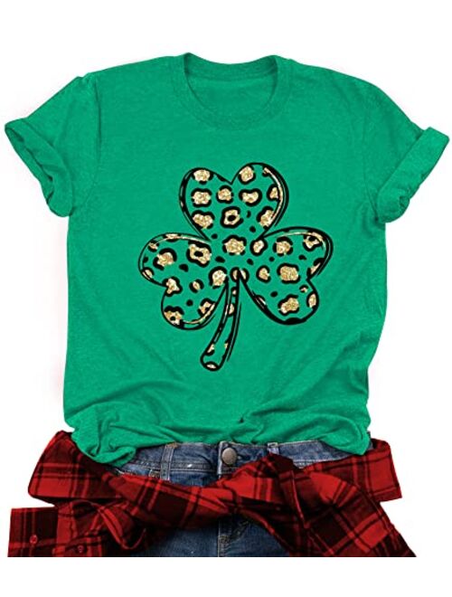 St. Patrick's Day Shirts for Women Shamrock T Shirt St. Paddys Day Lucky Green Clover Short Sleeve Tops