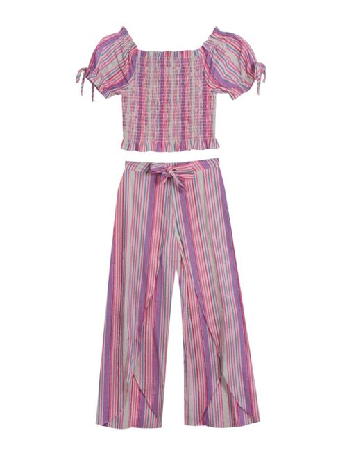 Rare Editions Big Girls 2 Piece Smocked Top and Lurex Yarn Dye Pant Set