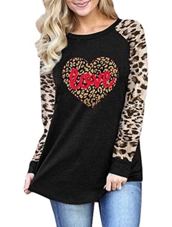 Woffccrd Womens Valentine's Day Shirts Plaid Long Sleeve Raglan Love Heart T-Shirts St. Patrick's Day Spring Tops