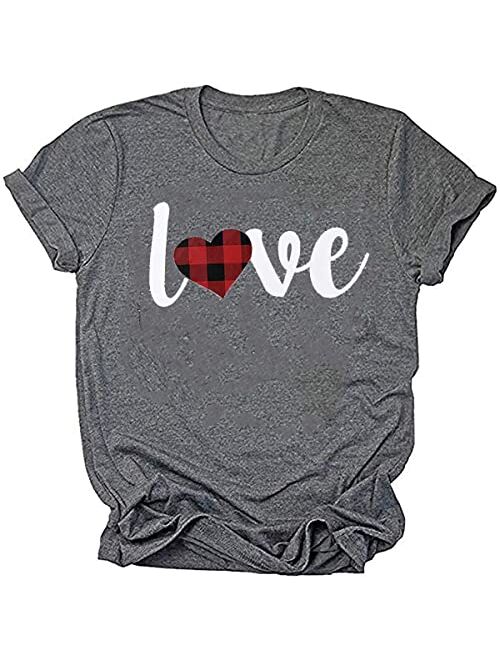 Woffccrd Womens Valentine's Day Shirts Plaid Long Sleeve Raglan Love Heart T-Shirts St. Patrick's Day Spring Tops