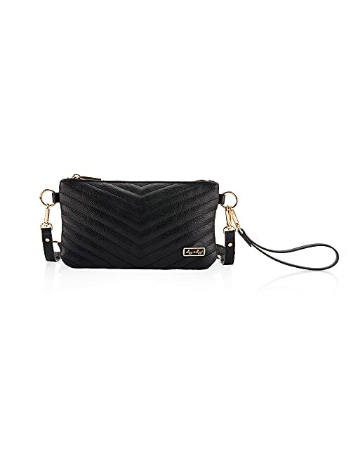 Itzy Ritzy Boss Pouch Wristlet, Crossbody and Belt Bag; Includes Crossbody Strap & Wristlet Strap; Features 6 Card Slots & 2 Zippered Pockets, Coffee & Cream