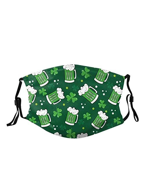 Tvodcib St Patrick'S Day Shamrock Face Mask,Irish Adjustable Ear-Loop Balaclava Reusable Bandanas With 2 Filters For Adults