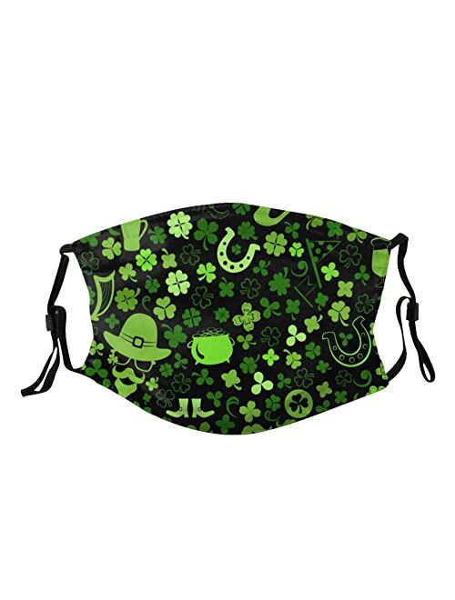 Tvodcib St Patrick'S Day Shamrock Face Mask,Irish Adjustable Ear-Loop Balaclava Reusable Bandanas With 2 Filters For Adults