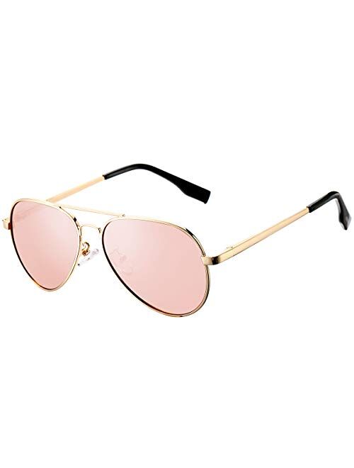 DeBuff Kids Polarized Aviator Sunglasses for Boys Girls Age 5-18, Adult Small Face 52MM