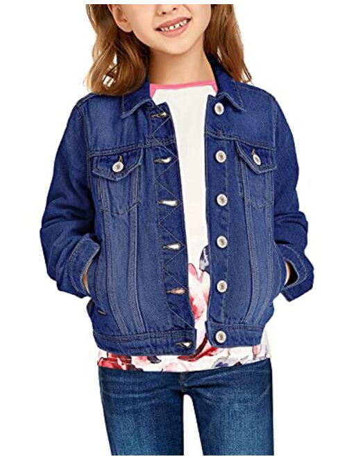 GRAPENT Girls' Basic Buttons Down Denim Jean Jacket Classic Outerwear 4-13 Years