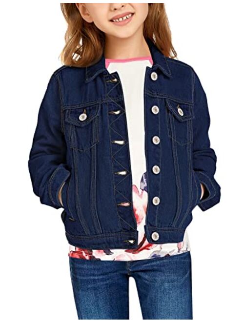 GRAPENT Girls' Basic Buttons Down Denim Jean Jacket Classic Outerwear 4-13 Years