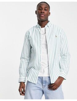 icon logo slim fit stripe oxford shirt in green/white