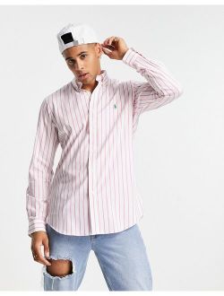 icon logo stripe poplin shirt custom regular fit in pink/white