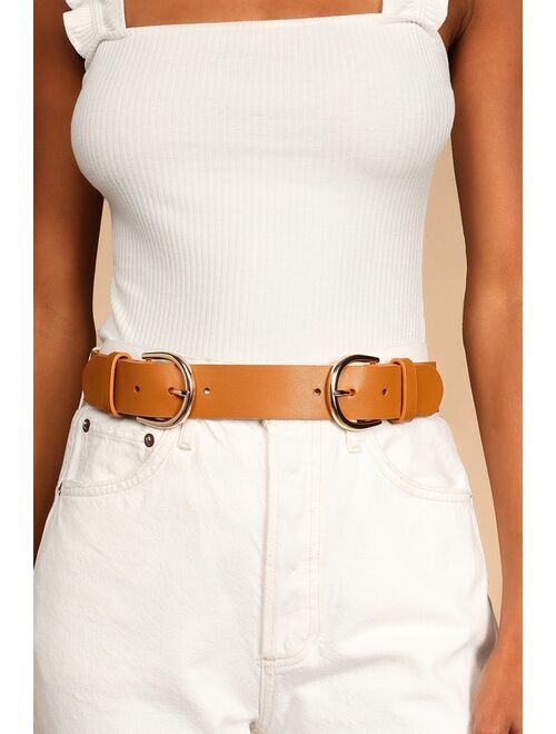 Lulus Two for the Road Cognac Double Buckle Belt