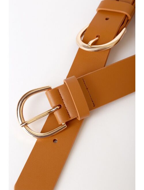 Lulus Two for the Road Cognac Double Buckle Belt