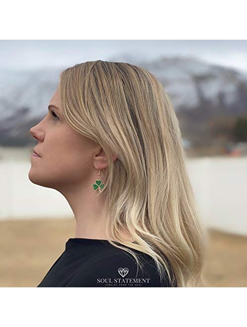 Soul Statement Shamrock Green Dangle Earrings: Green Clover Dangling Earrings for Women - St Patrick's Day Accessories