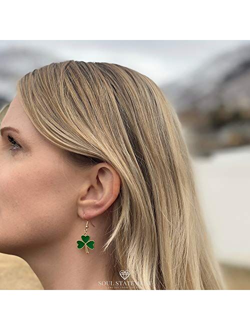 Soul Statement Shamrock Green Dangle Earrings: Green Clover Dangling Earrings for Women - St Patrick's Day Accessories