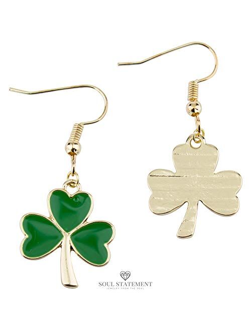 Soul Statement Shamrock Green Dangle Earrings: Green Clover Dangling Earrings for Women - St Patrick's Day Accessories