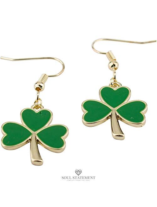 Soul Statement Shamrock Green Dangle Earrings: Green Clover Dangling Earrings for Women - St Patrick's Day Accessories