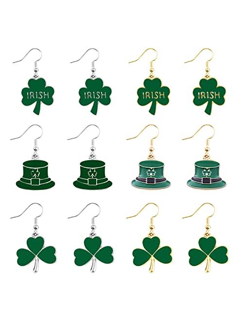 Yanchun 4 Pairs St.Patrick's Day Earrings for Women Irish Shamrock Dangle Earrings Green Four Leaf Clover Earrings St. Patrick's Day Holiday Accessories for Teen Girls