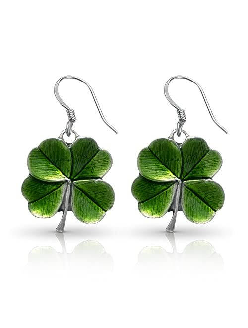 DANFORTH – Green Four Leaf Clover Earrings, Shamrock Dangle Earrings, Handcrafted Pewter 4 Leaf Clover Earrings For Women, ¾”, Made In USA