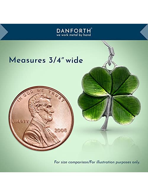 DANFORTH – Green Four Leaf Clover Earrings, Shamrock Dangle Earrings, Handcrafted Pewter 4 Leaf Clover Earrings For Women, ¾”, Made In USA