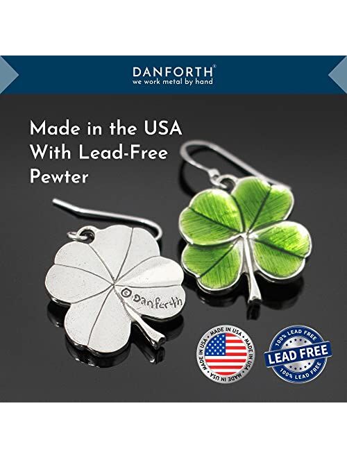 DANFORTH – Green Four Leaf Clover Earrings, Shamrock Dangle Earrings, Handcrafted Pewter 4 Leaf Clover Earrings For Women, ¾”, Made In USA