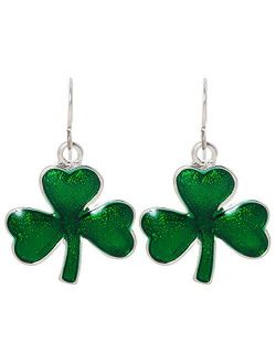 Artisan Owl - Irish Shamrock Green Enamel St Patricks Day Good Luck Charm Clover Dangle Earrings