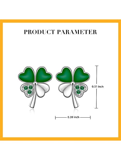 Iringnier Shamrock Earrings for Women Girls Sterling Silver St Patricks Day Four Leaf Clover Earrings Studs Green Shamrock Jewelry Holiday Gifts