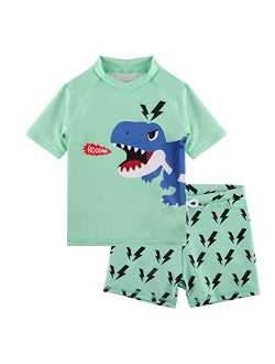 Dilon Toddler/Baby Boys Swimwear Set Short Sleeve 2-Piece Rash Guard & Trunks Infant Swimsuit Bathing Suits Swimsuit UPF 50+