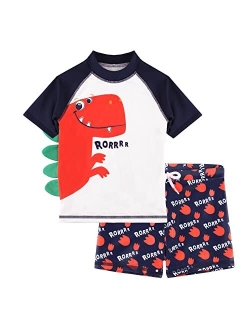 Dilon Toddler/Baby Boys Swimwear Set Short Sleeve 2-Piece Rash Guard & Trunks Infant Swimsuit Bathing Suits Swimsuit UPF 50+