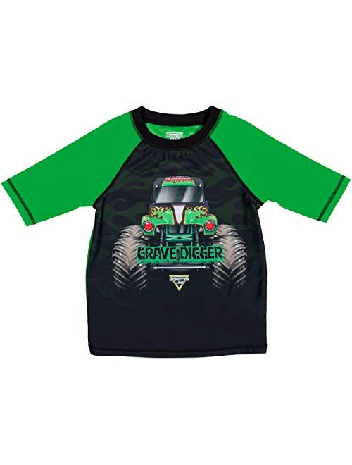 Monster Jam Short Sleeve Rash Guard Swim Shirt & Swim Trunks Bathing Suit Set