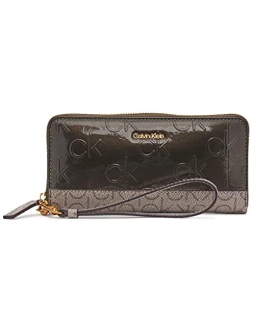 Calvin Klein Women's Key Item Saffiano Continental Zip Around Wallet with Wristlet Strap