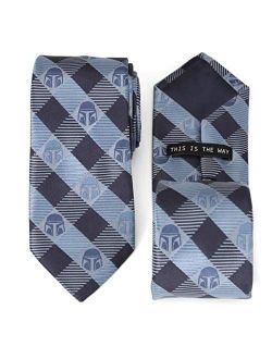 Star Wars Mando Helmet Check Blue Mens Tie