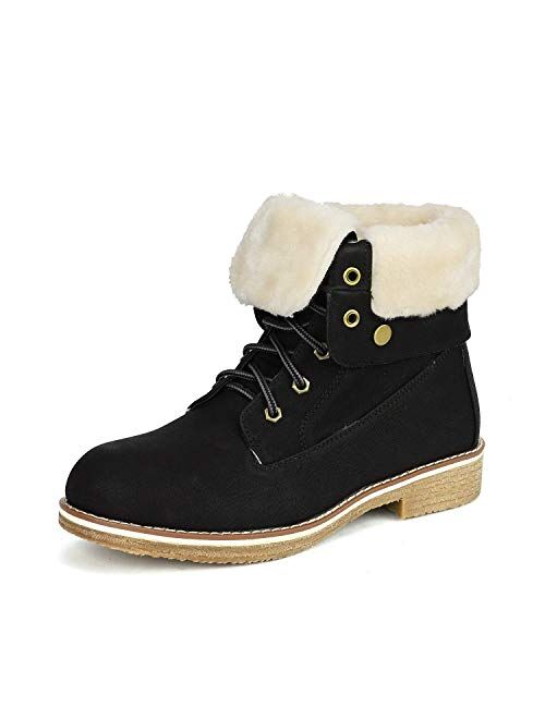 DREAM PAIRS Women's Montreal Faux Fur Winter Combat Boots Ankle Bootie