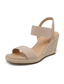 Womens Open Toe Espadrilles Dressy Platform Sandals Slip on Elastic Ankle Strap Wedges Sandals