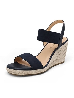 Womens Open Toe Espadrilles Dressy Platform Sandals Slip on Elastic Ankle Strap Wedges Sandals