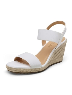 Womens Open Toe Espadrilles Dressy Platform Sandals Slip on Elastic Ankle Strap Wedges Sandals