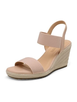 Womens Open Toe Espadrilles Dressy Platform Sandals Slip on Elastic Ankle Strap Wedges Sandals