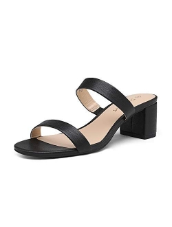 Women's Two Strap Open Toe Low Block Chunky Heels Sandals Dress Pumps Shoes