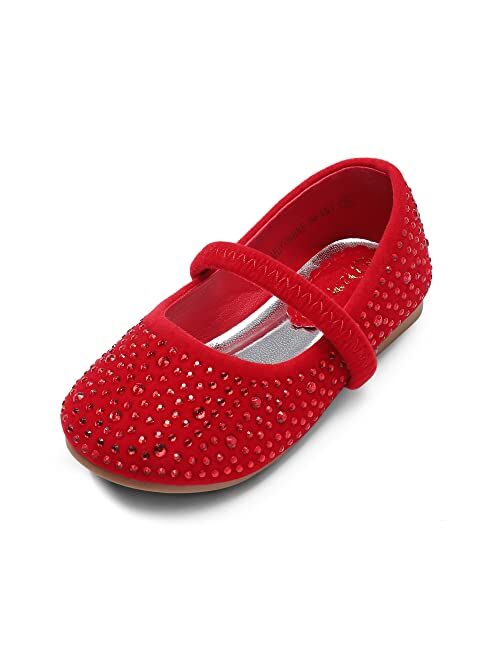 DREAM PAIRS Girls Mary Jane Rhinestone Studded Slip On Ballet Flats Toddler