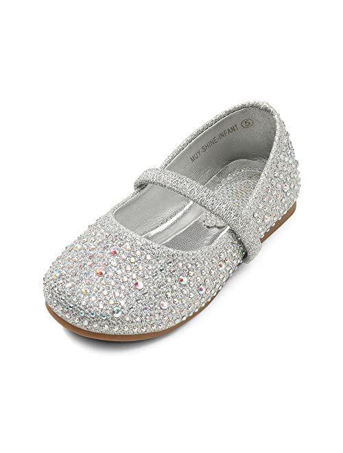 DREAM PAIRS Girls Mary Jane Rhinestone Studded Slip On Ballet Flats Toddler