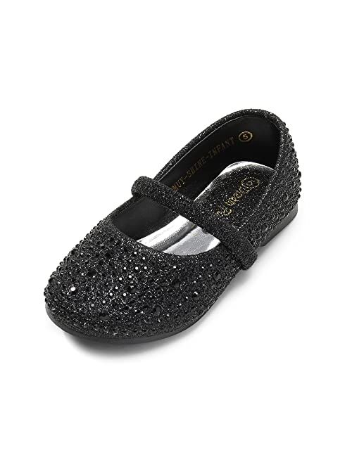 DREAM PAIRS Girls Mary Jane Rhinestone Studded Slip On Ballet Flats Toddler