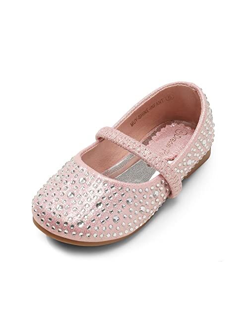 DREAM PAIRS Girls Mary Jane Rhinestone Studded Slip On Ballet Flats Toddler