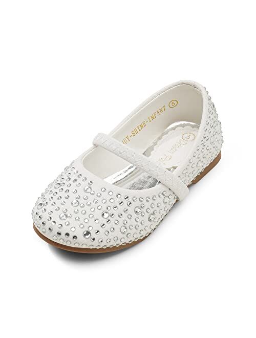 DREAM PAIRS Girls Mary Jane Rhinestone Studded Slip On Ballet Flats Toddler