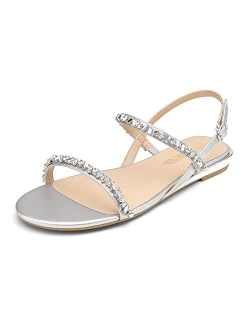 Women's Casual Dresssy Low Wedge Summer Shoes Cute Strappy Rhinestone Open Toe Flat Sandals