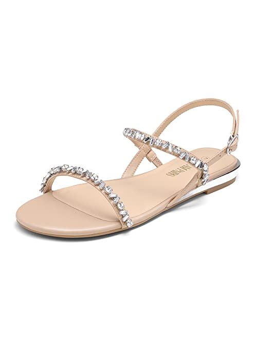 DREAM PAIRS Women's Casual Dresssy Low Wedge Summer Shoes Cute Strappy Rhinestone Open Toe Flat Sandals