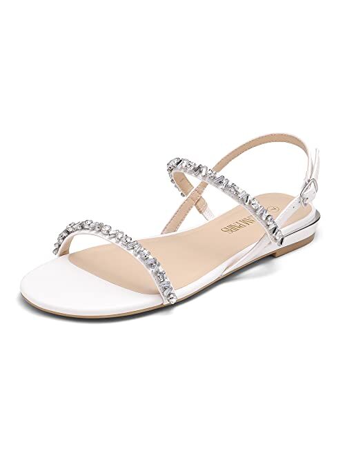 DREAM PAIRS Women's Casual Dresssy Low Wedge Summer Shoes Cute Strappy Rhinestone Open Toe Flat Sandals