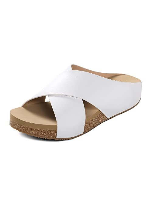 DREAM PAIRS Women's Cork Slide Sandals Slip on Open Toe Cute Platform Criss Cross Flat Sandals for Summer